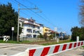 Italy Ã¢â¬â Level crossing barriers lowered with Trenitalia Jazz train in movement